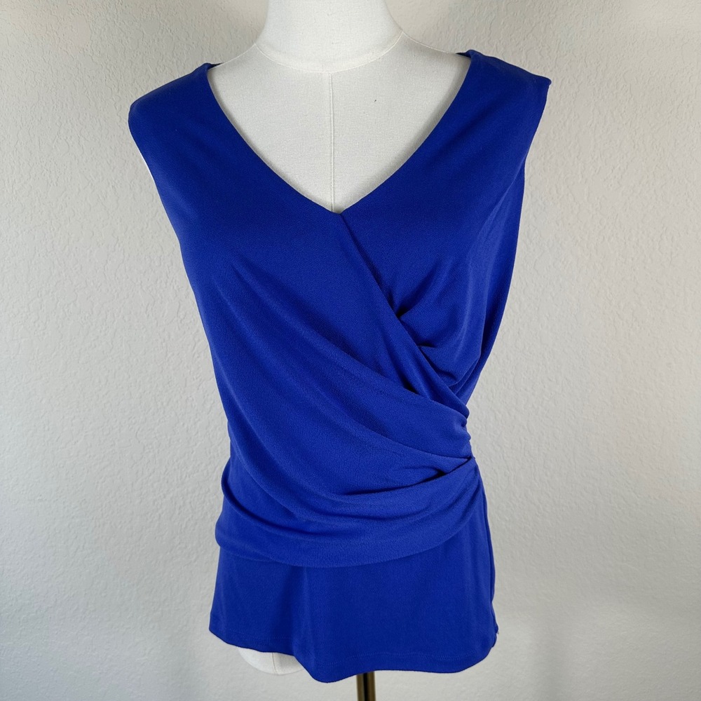 NWT Ann Taylor Surplice Blouse Women S Royal Blue Faux Wrap Sleeveless Top Work